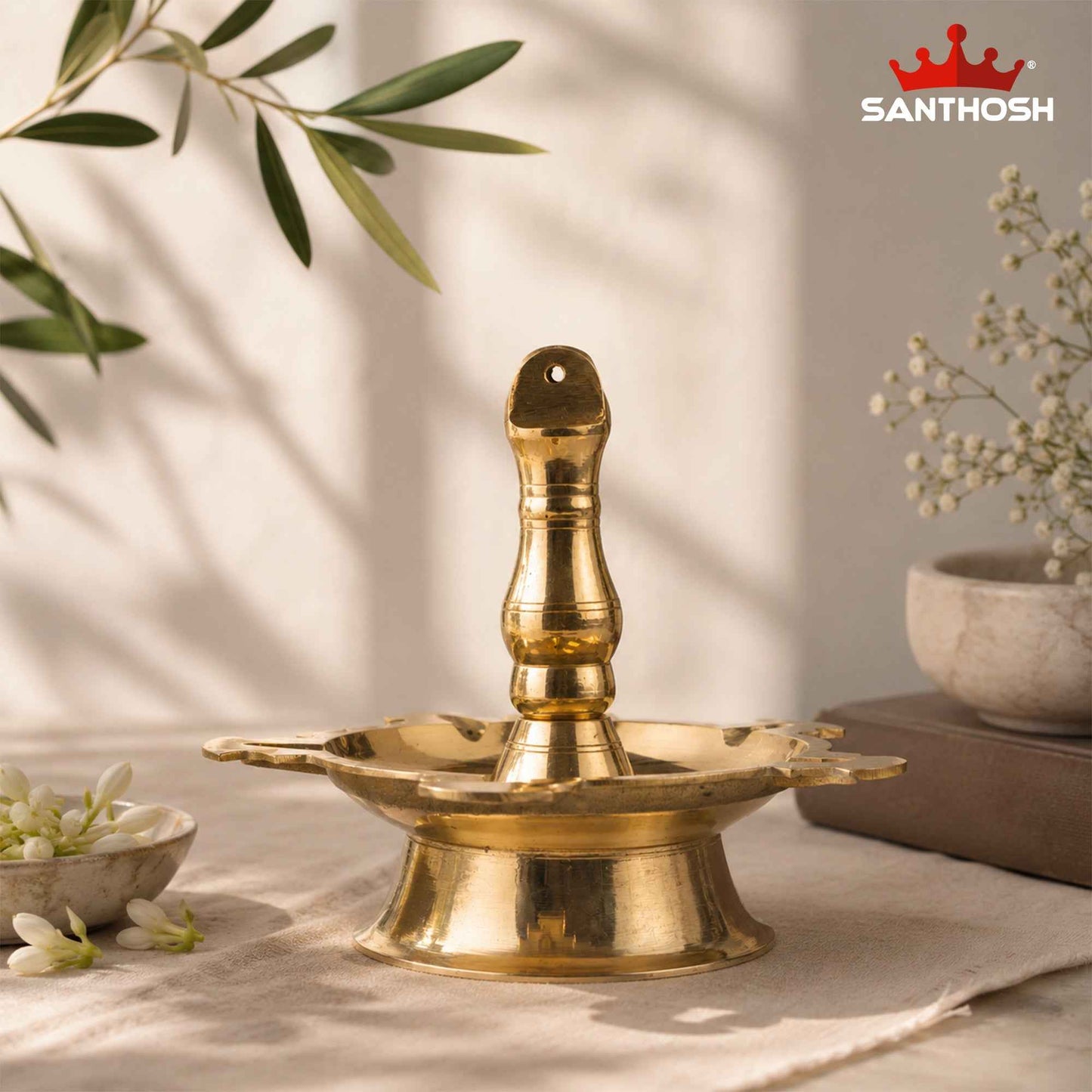 Sacred Needs Brass Sarai Vilakku – 8 Inch (20.3 cm) Height | Traditional Brass Oil Lamp for Pooja Room, Temple, Festivals & Spiritual Home Décor