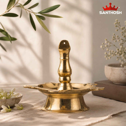 Sacred Needs Brass Sarai Vilakku – 8 Inch (20.3 cm) Height | Traditional Brass Oil Lamp for Pooja Room, Temple, Festivals & Spiritual Home Décor