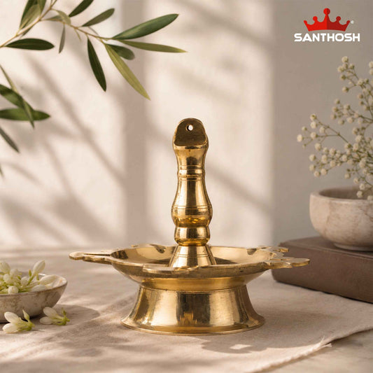 Sacred Needs Brass Sarai Vilakku – 8 Inch (20.3 cm) Height | Traditional Brass Oil Lamp for Pooja Room, Temple, Festivals & Spiritual Home Décor
