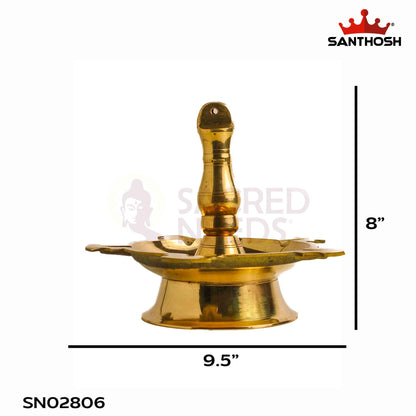 Sacred Needs Brass Sarai Vilakku – 8 Inch (20.3 cm) Height | Traditional Brass Oil Lamp for Pooja Room, Temple, Festivals & Spiritual Home Décor