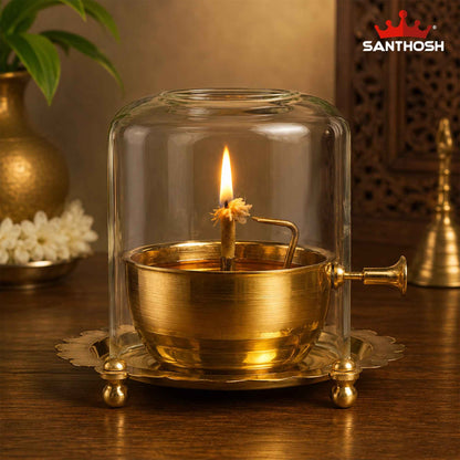 Sacred Needs Brass ICC Akhand Deepam – 5 Inch (12.7 cm) Height | Traditional Brass Akhand Jyoti Oil Lamp for Pooja Room, Temple, Diwali & Daily Worship