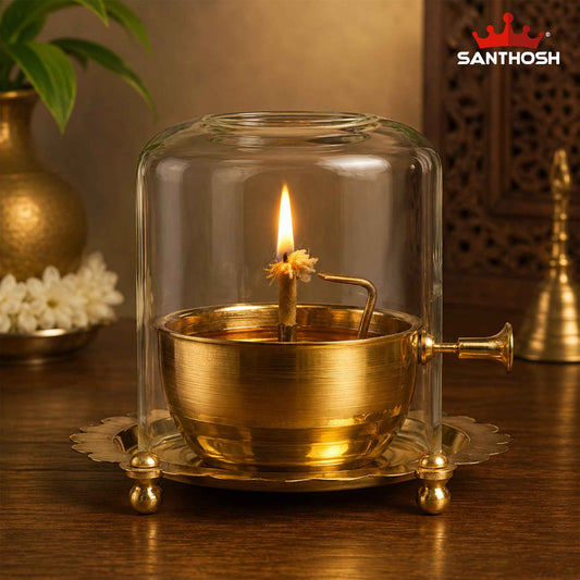 Sacred Needs Brass ICC Akhand Deepam – 5 Inch (12.7 cm) Height | Traditional Brass Akhand Jyoti Oil Lamp for Pooja Room, Temple, Diwali & Daily Worship