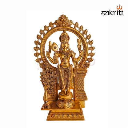 Sacred Needs Brass Murugan with Arch Idol – 22 Inch (55.9 cm) Height | Lord Murugan Statue with Prabhavali Arch for Temple, Pooja Room & Spiritual Home Décor