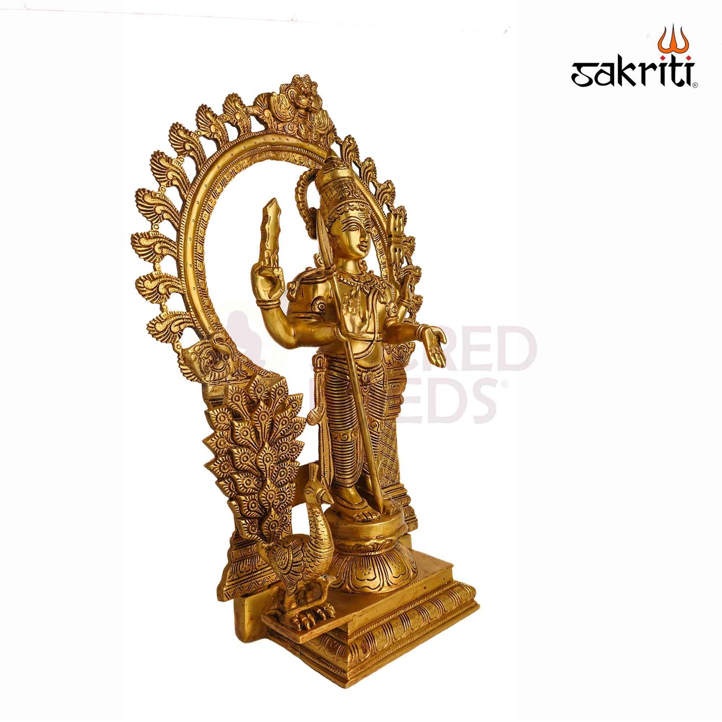 Sacred Needs Brass Murugan with Arch Idol – 22 Inch (55.9 cm) Height | Lord Murugan Statue with Prabhavali Arch for Temple, Pooja Room & Spiritual Home Décor