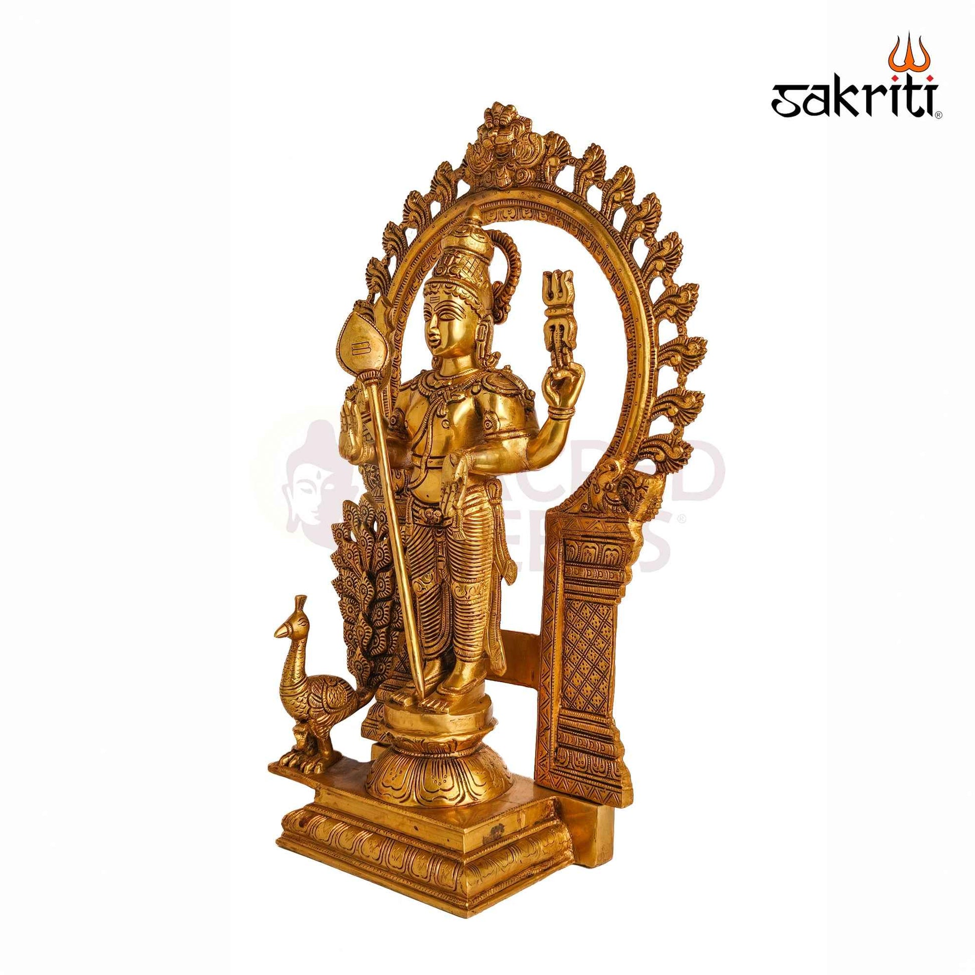 Sacred Needs Brass Murugan with Arch Idol – 22 Inch (55.9 cm) Height | Lord Murugan Statue with Prabhavali Arch for Temple, Pooja Room & Spiritual Home Décor