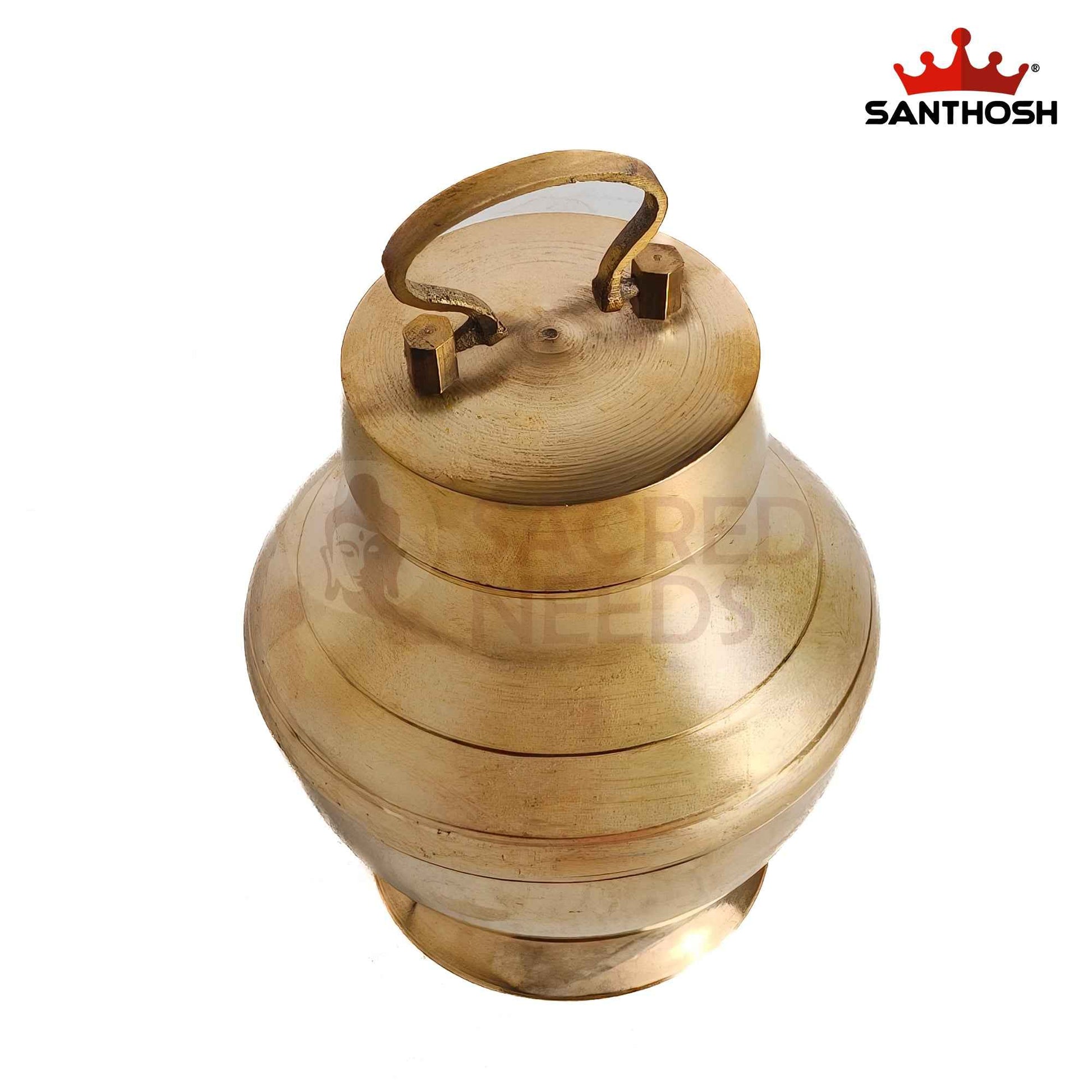 Sacred Needs Brass Chambu with Lid – 7 Inch (17.8 cm) Height | Traditional Brass Kalash Water Pot with Cover for Pooja, Abhishekam, Temple & Home Worship