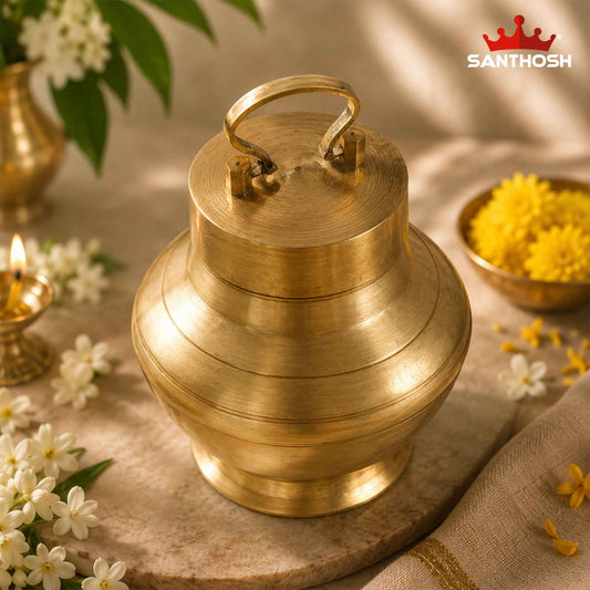 Sacred Needs Brass Chambu with Lid – 7 Inch (17.8 cm) Height | Traditional Brass Kalash Water Pot with Cover for Pooja, Abhishekam, Temple & Home Worship