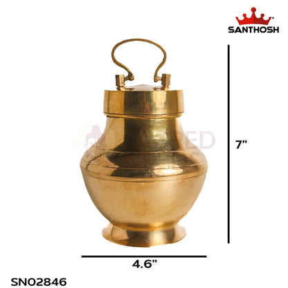 Sacred Needs Brass Chambu with Lid – 7 Inch (17.8 cm) Height | Traditional Brass Kalash Water Pot with Cover for Pooja, Abhishekam, Temple & Home Worship