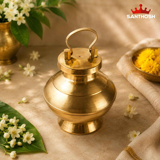 Sacred Needs Brass Chambu with Lid – 4 Inch (10.2 cm) Height | Traditional Brass Kalash Pot with Lid for Pooja, Temple Rituals & Holy Water Storage