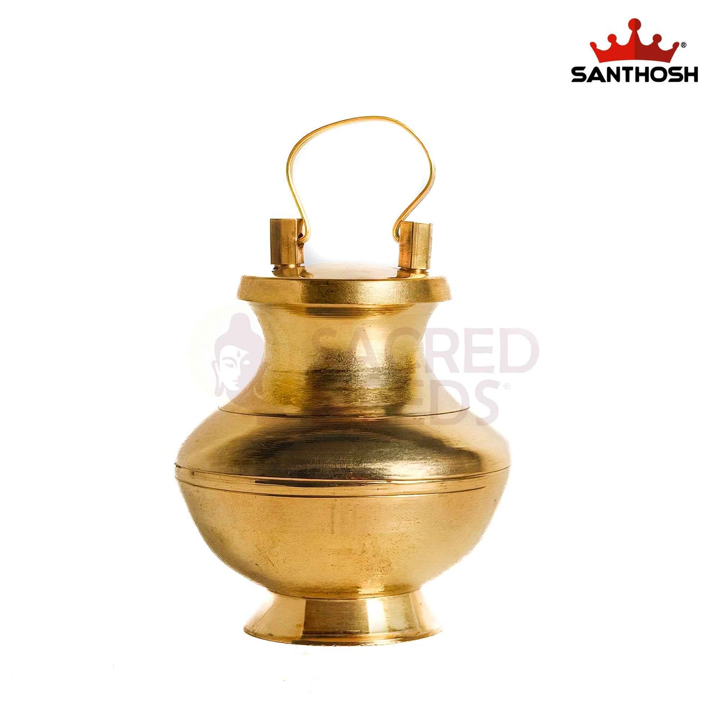 Sacred Needs Brass Chambu with Lid – 4 Inch (10.2 cm) Height | Traditional Brass Kalash Pot with Lid for Pooja, Temple Rituals & Holy Water Storage