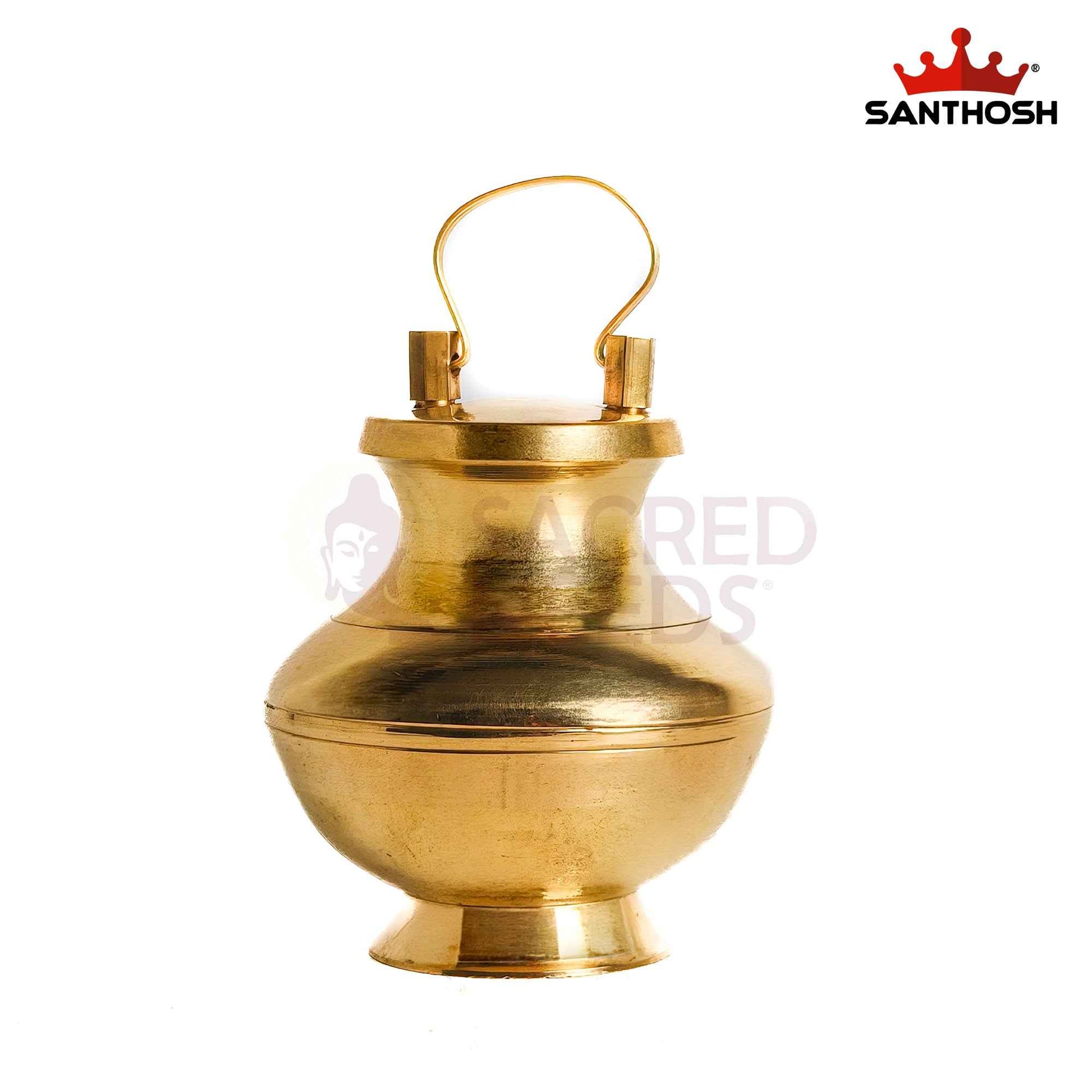 Sacred Needs Brass Chambu with Lid – 4 Inch (10.2 cm) Height | Traditional Brass Kalash Pot with Lid for Pooja, Temple Rituals & Holy Water Storage