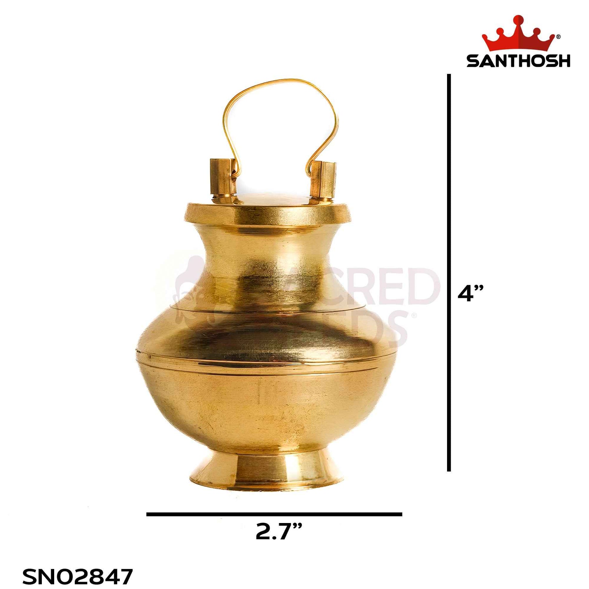 Sacred Needs Brass Chambu with Lid – 4 Inch (10.2 cm) Height | Traditional Brass Kalash Pot with Lid for Pooja, Temple Rituals & Holy Water Storage