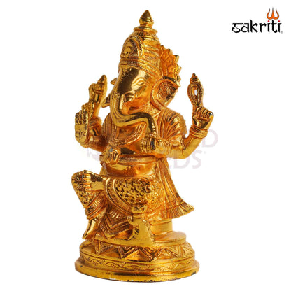 Sacred Needs Brass Lord Ganesha Idol – 6.4 Inch (16.3 cm) Height | Premium Brass Ganpati Murti for Pooja Room, Home Temple, Office & Spiritual Décor