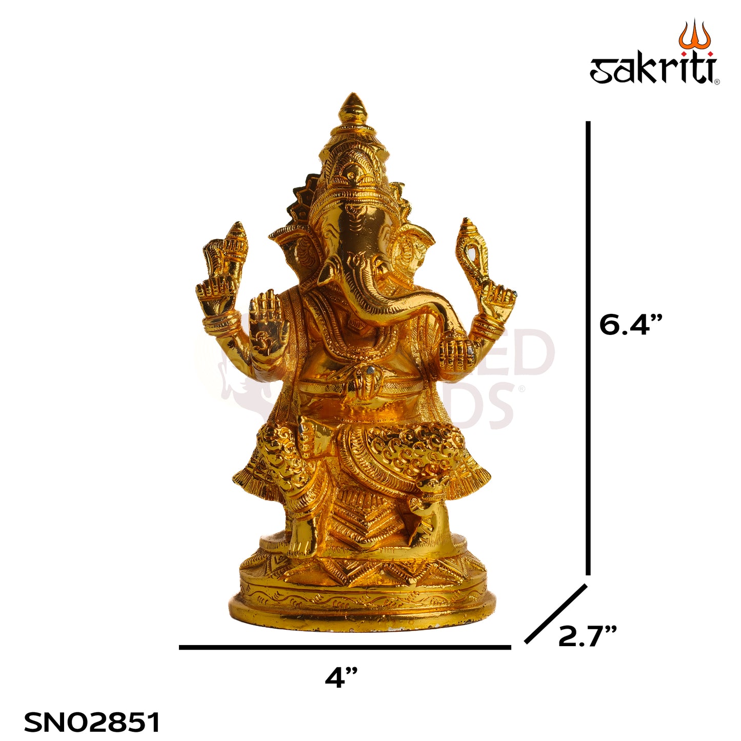 Sacred Needs Brass Lord Ganesha Idol – 6.4 Inch (16.3 cm) Height | Premium Brass Ganpati Murti for Pooja Room, Home Temple, Office & Spiritual Décor