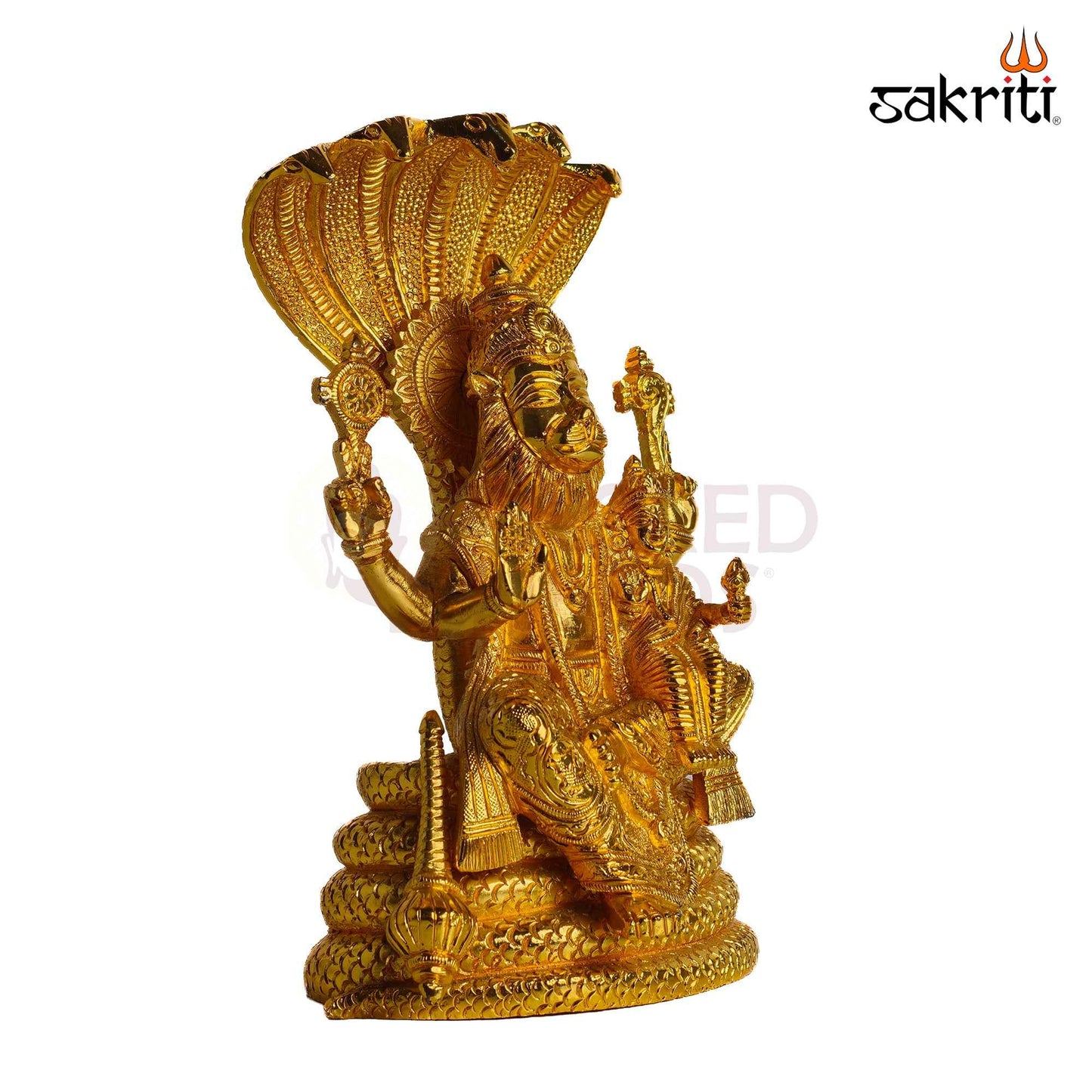 Sacred Needs Brass Lord Narasimha with Adisesha Idol – 8.3 Inch (21.1 cm) Height | Lakshmi Narasimha Brass Statue for Pooja Room, Temple & Spiritual Home Décor