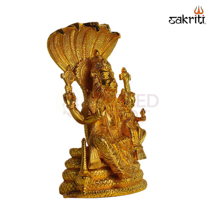 Sacred Needs Brass Lord Narasimha with Adisesha Idol – 8.3 Inch (21.1 cm) Height | Lakshmi Narasimha Brass Statue for Pooja Room, Temple & Spiritual Home Décor