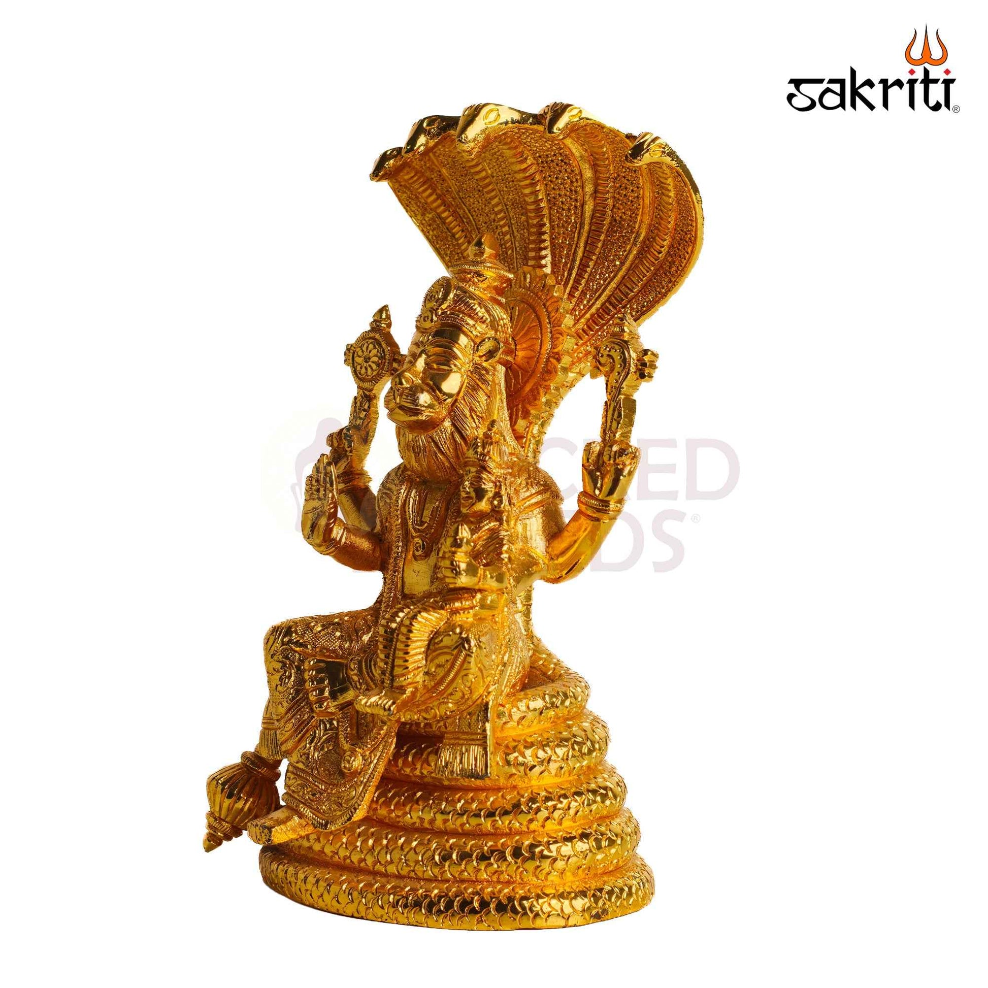 Sacred Needs Brass Lord Narasimha with Adisesha Idol – 8.3 Inch (21.1 cm) Height | Lakshmi Narasimha Brass Statue for Pooja Room, Temple & Spiritual Home Décor