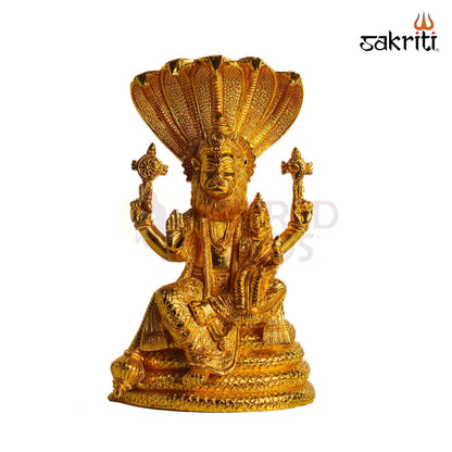Sacred Needs Brass Lord Narasimha with Adisesha Idol – 8.3 Inch (21.1 cm) Height | Lakshmi Narasimha Brass Statue for Pooja Room, Temple & Spiritual Home Décor
