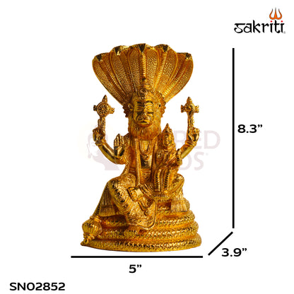 Sacred Needs Brass Lord Narasimha with Adisesha Idol – 8.3 Inch (21.1 cm) Height | Lakshmi Narasimha Brass Statue for Pooja Room, Temple & Spiritual Home Décor
