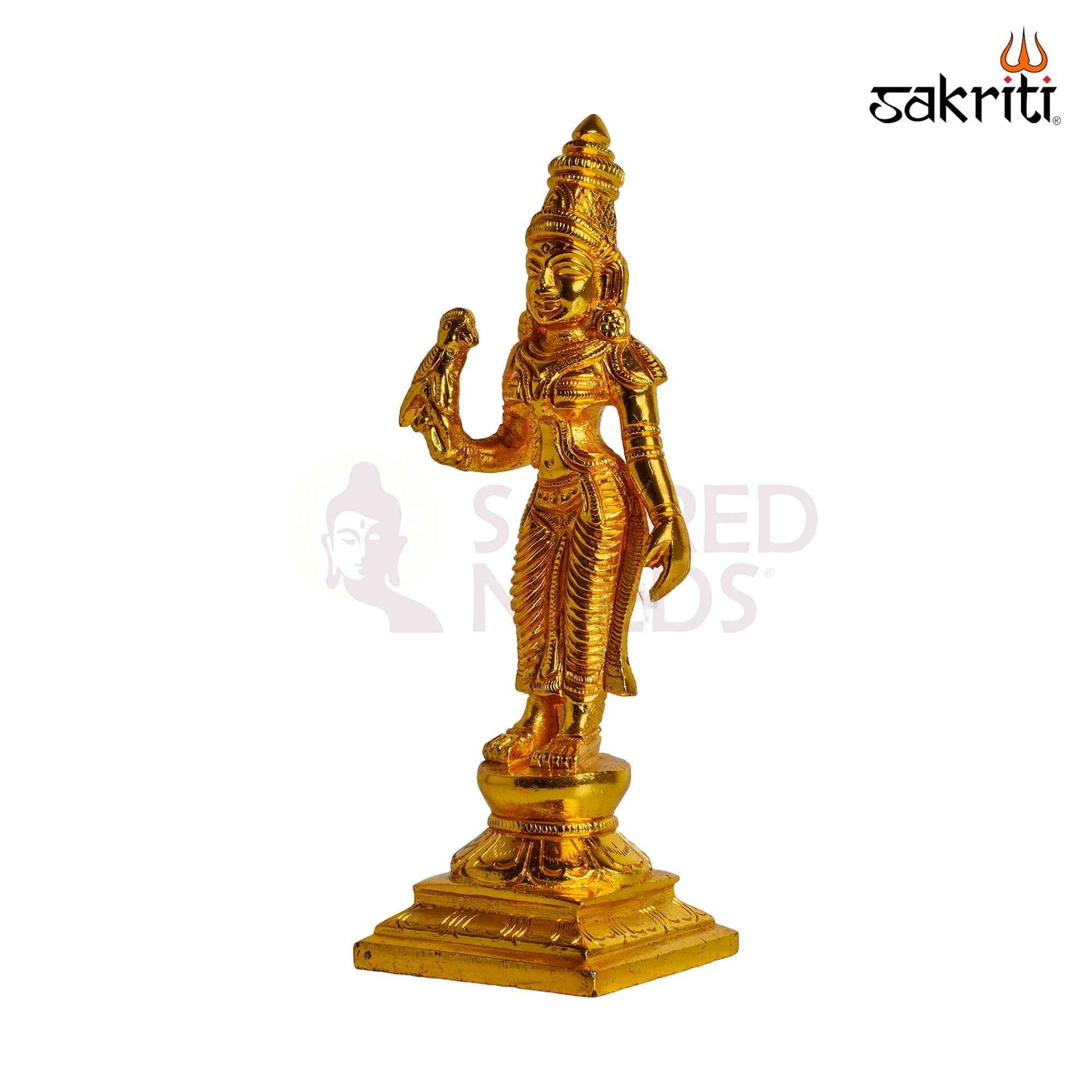 Sacred Needs Brass Goddess Meenakshi Idol – 7.7 Inch (19.6 cm) Height | Traditional Devi Meenakshi Statue for Pooja Room, Home Temple & Spiritual Décor