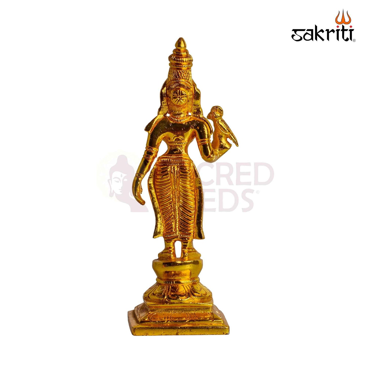Sacred Needs Brass Goddess Meenakshi Idol – 7.7 Inch (19.6 cm) Height | Traditional Devi Meenakshi Statue for Pooja Room, Home Temple & Spiritual Décor
