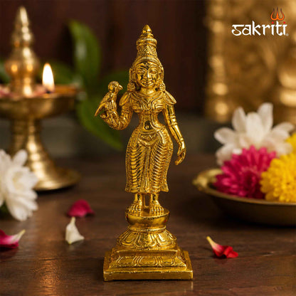 Sacred Needs Brass Goddess Meenakshi Idol – 7.7 Inch (19.6 cm) Height | Traditional Devi Meenakshi Statue for Pooja Room, Home Temple & Spiritual Décor