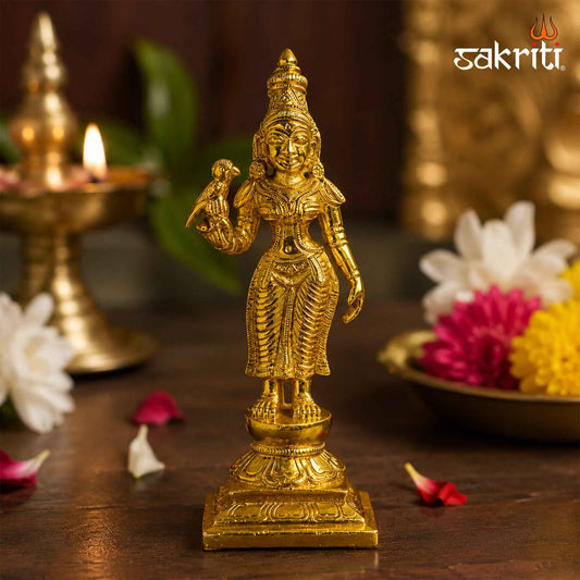 Sacred Needs Brass Goddess Meenakshi Idol – 7.7 Inch (19.6 cm) Height | Traditional Devi Meenakshi Statue for Pooja Room, Home Temple & Spiritual Décor