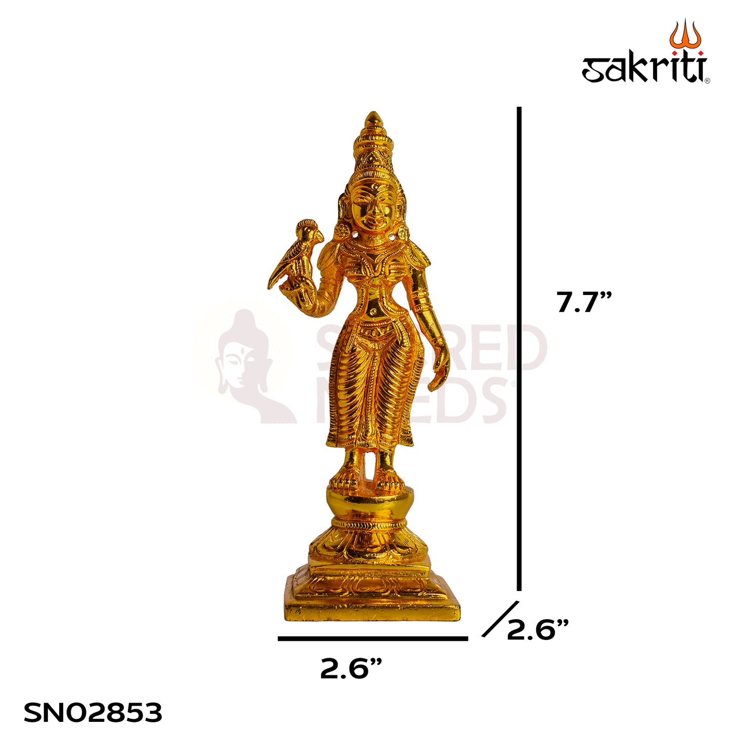 Sacred Needs Brass Goddess Meenakshi Idol – 7.7 Inch (19.6 cm) Height | Traditional Devi Meenakshi Statue for Pooja Room, Home Temple & Spiritual Décor