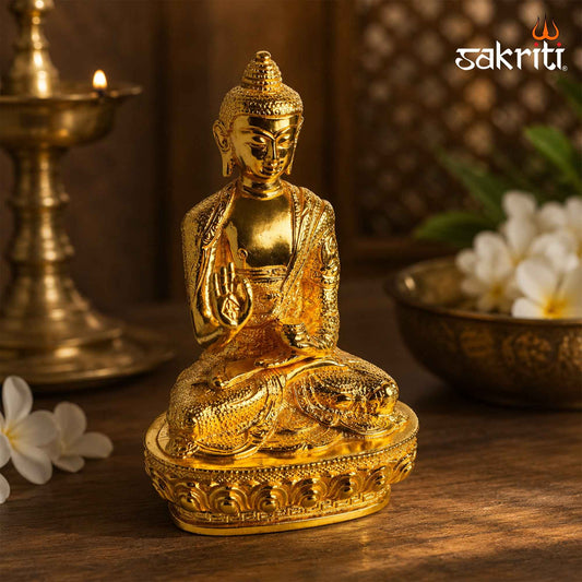 Sacred Needs Brass Buddha Idol (Gold Polish) – 7.8 Inch (19.8 cm) Height | Meditating Buddha Statue for Home Décor, Meditation, Office & Spiritual Serenity