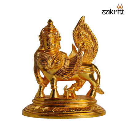 Sacred Needs Brass Kamadhenu Cow with Calf Idol – 6 Inch (15.2 cm) Height | Divine Kamadhenu Statue for Pooja Room, Home Temple, Vastu & Spiritual Décor