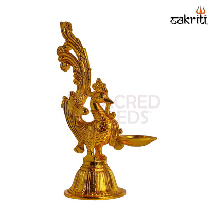Sacred Needs Brass Annam Vilakku (GP) – 9.5 Inch (24.1 cm) Height | Traditional Brass Peacock Kuthu Vilakku Oil Lamp for Pooja, Temple, Diwali & Home Décor