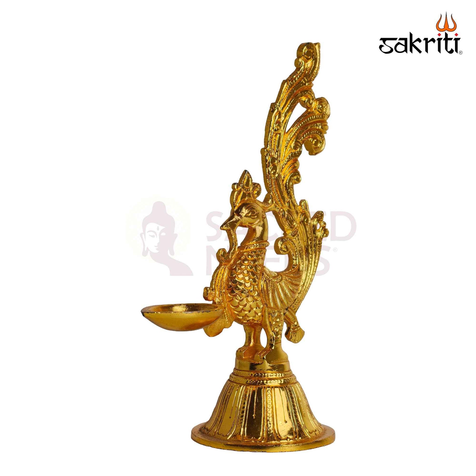 Sacred Needs Brass Annam Vilakku (GP) – 9.5 Inch (24.1 cm) Height | Traditional Brass Peacock Kuthu Vilakku Oil Lamp for Pooja, Temple, Diwali & Home Décor