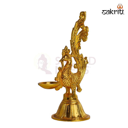 Sacred Needs Brass Annam Vilakku (GP) – 9.5 Inch (24.1 cm) Height | Traditional Brass Peacock Kuthu Vilakku Oil Lamp for Pooja, Temple, Diwali & Home Décor