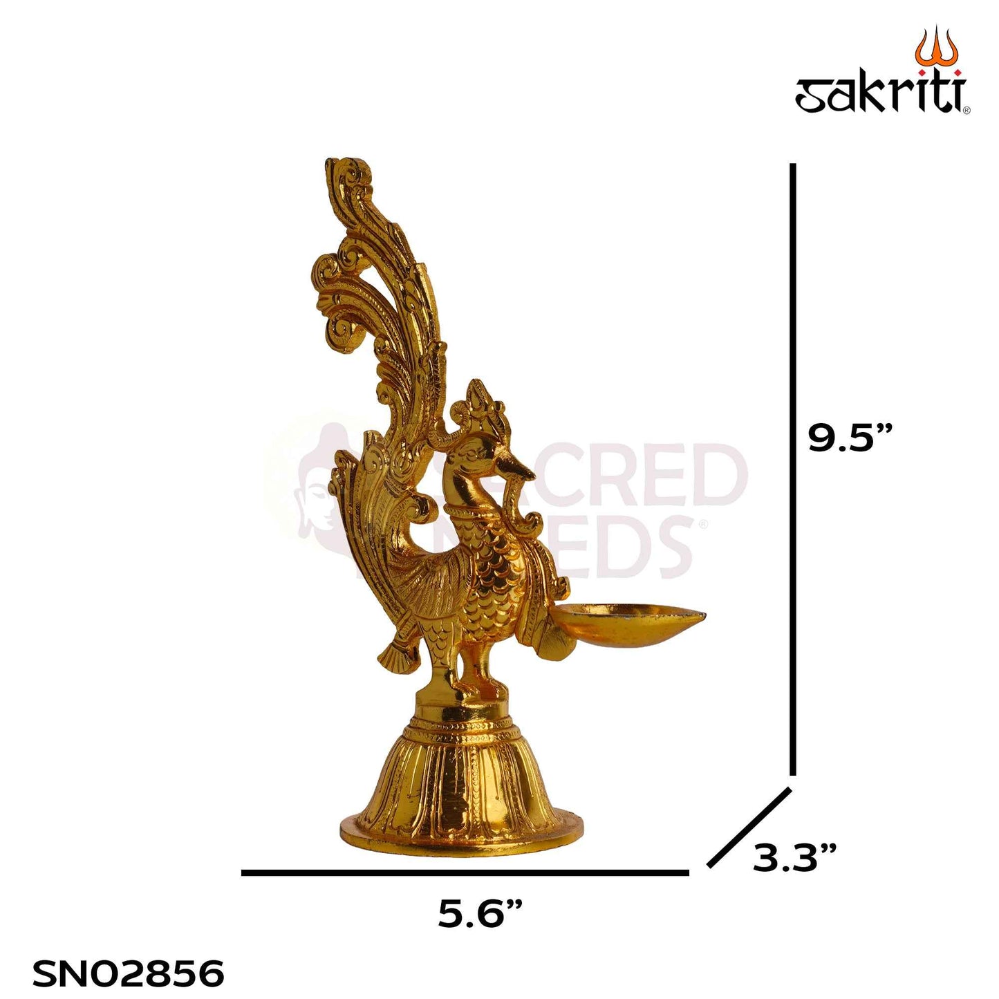 Sacred Needs Brass Annam Vilakku (GP) – 9.5 Inch (24.1 cm) Height | Traditional Brass Peacock Kuthu Vilakku Oil Lamp for Pooja, Temple, Diwali & Home Décor