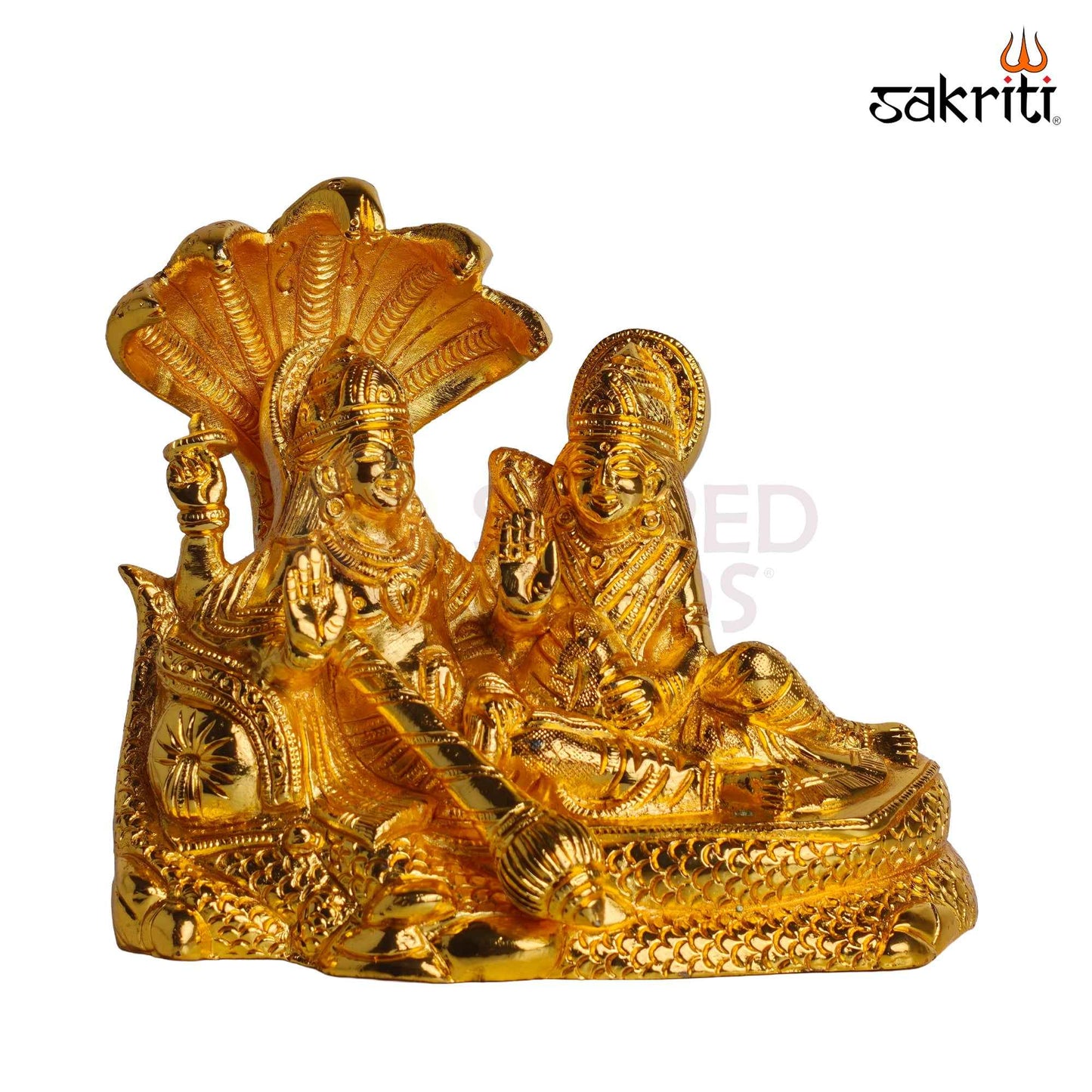 Sacred Needs Brass Vishnu Lakshmi Idol – 6.3 Inch (16 cm) Height | Lord Vishnu & Goddess Lakshmi Statue for Pooja Room, Home Temple, Wealth & Prosperity