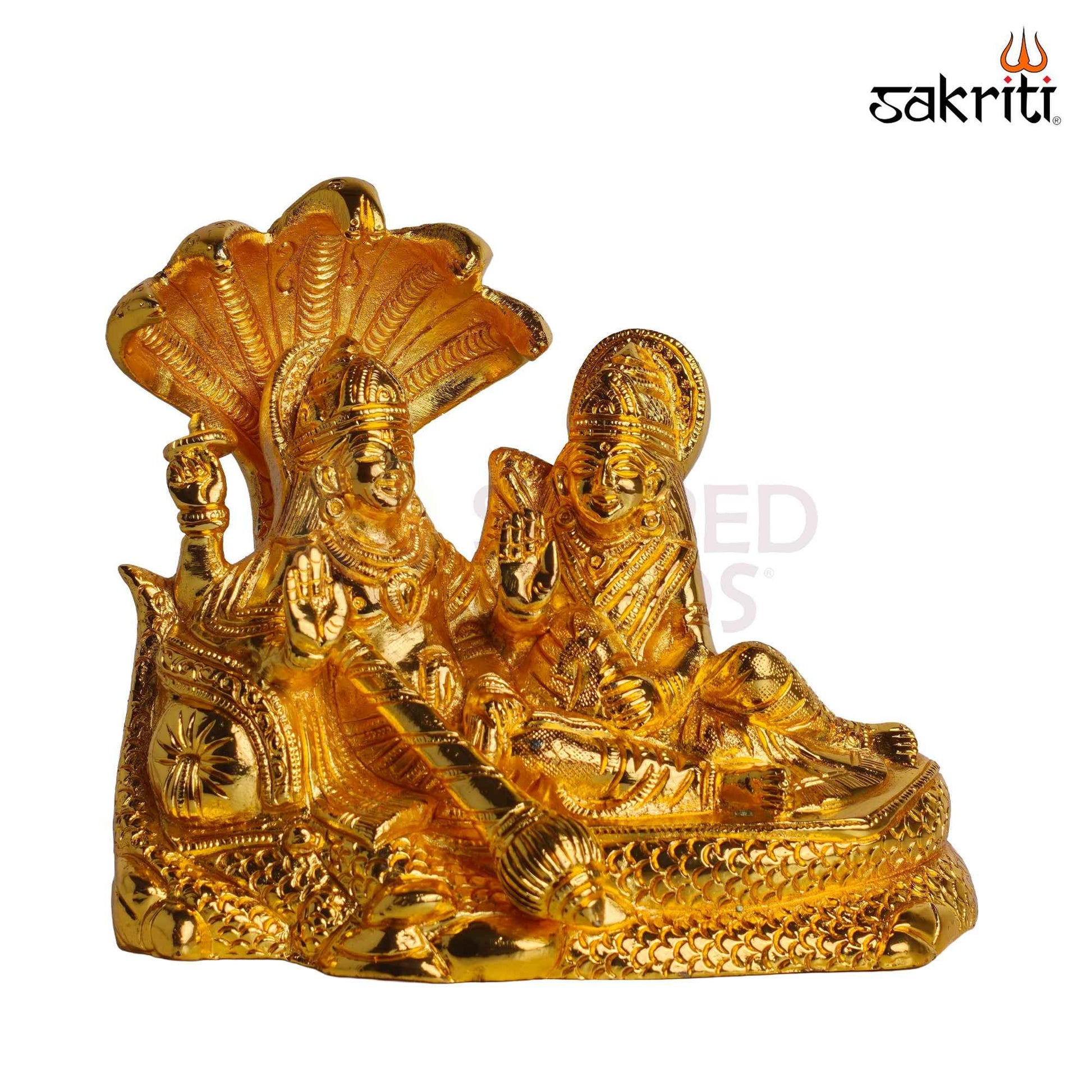 Sacred Needs Brass Vishnu Lakshmi Idol – 6.3 Inch (16 cm) Height | Lord Vishnu & Goddess Lakshmi Statue for Pooja Room, Home Temple, Wealth & Prosperity