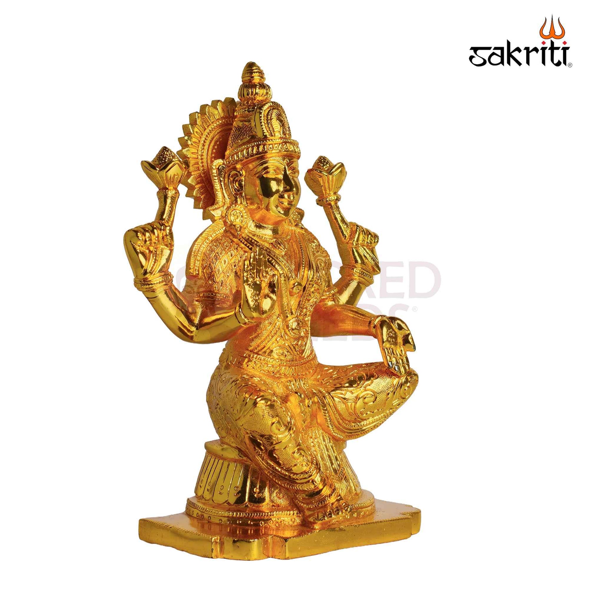 Sacred Needs Brass Goddess Lakshmi Idol – 9.5 Inch (24.1 cm) Height | Mahalakshmi Brass Statue for Pooja Room, Home Temple, Wealth, Prosperity & Spiritual Décor