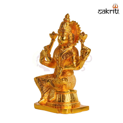 Sacred Needs Brass Goddess Lakshmi Idol – 9.5 Inch (24.1 cm) Height | Mahalakshmi Brass Statue for Pooja Room, Home Temple, Wealth, Prosperity & Spiritual Décor