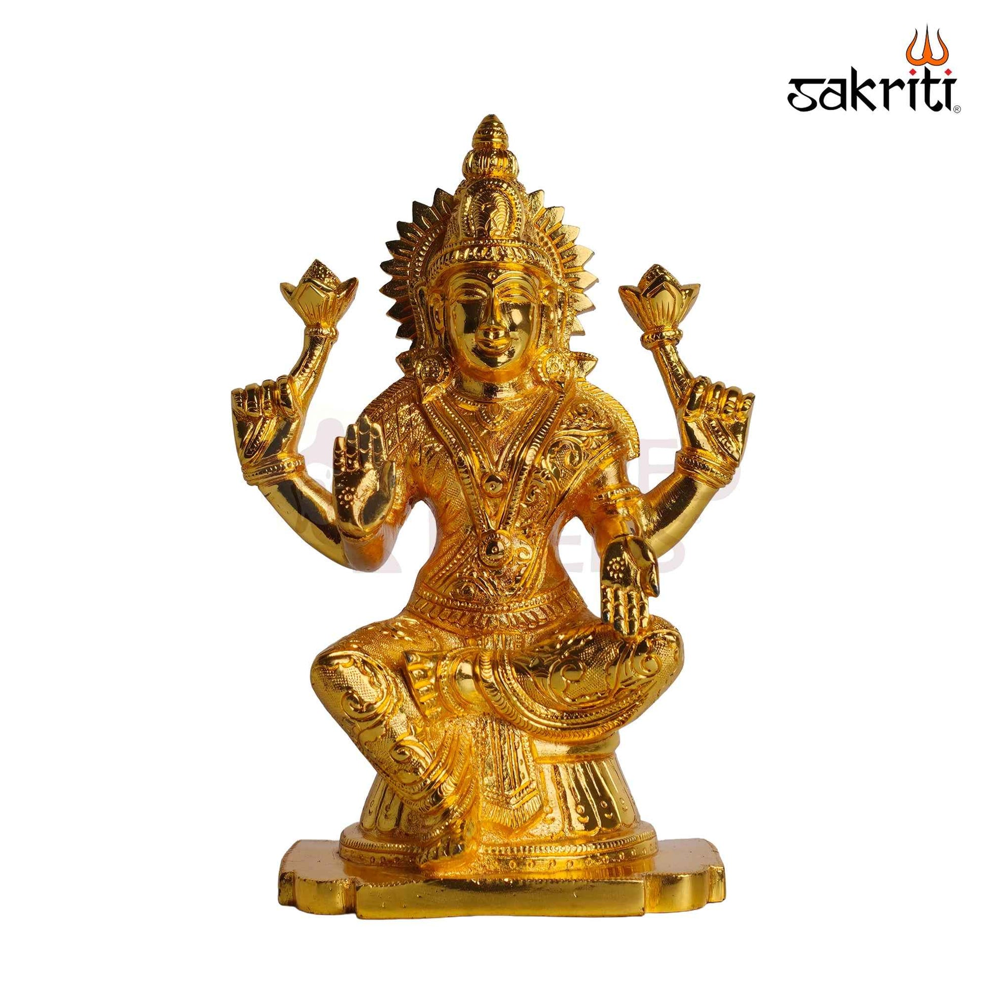 Sacred Needs Brass Goddess Lakshmi Idol – 9.5 Inch (24.1 cm) Height | Mahalakshmi Brass Statue for Pooja Room, Home Temple, Wealth, Prosperity & Spiritual Décor
