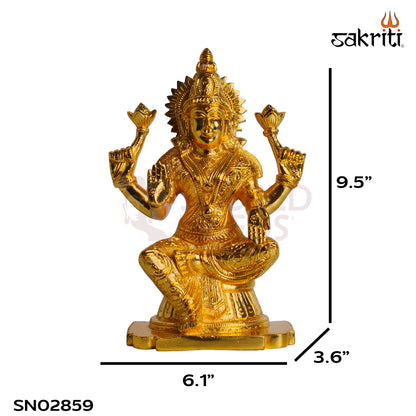 Sacred Needs Brass Goddess Lakshmi Idol – 9.5 Inch (24.1 cm) Height | Mahalakshmi Brass Statue for Pooja Room, Home Temple, Wealth, Prosperity & Spiritual Décor