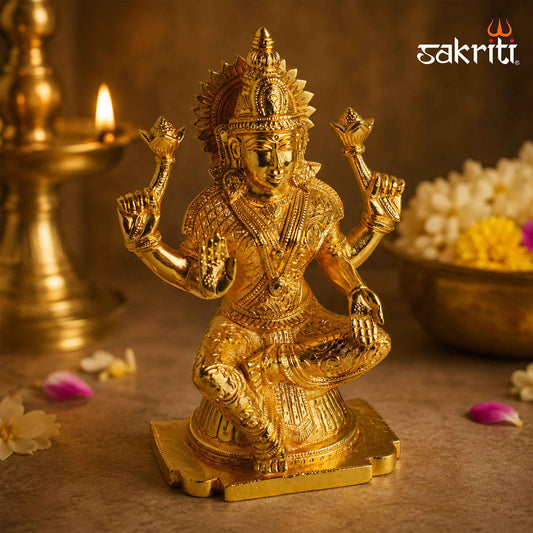 Sacred Needs Brass Goddess Lakshmi Idol – 9.5 Inch (24.1 cm) Height | Mahalakshmi Brass Statue for Pooja Room, Home Temple, Wealth, Prosperity & Spiritual Décor