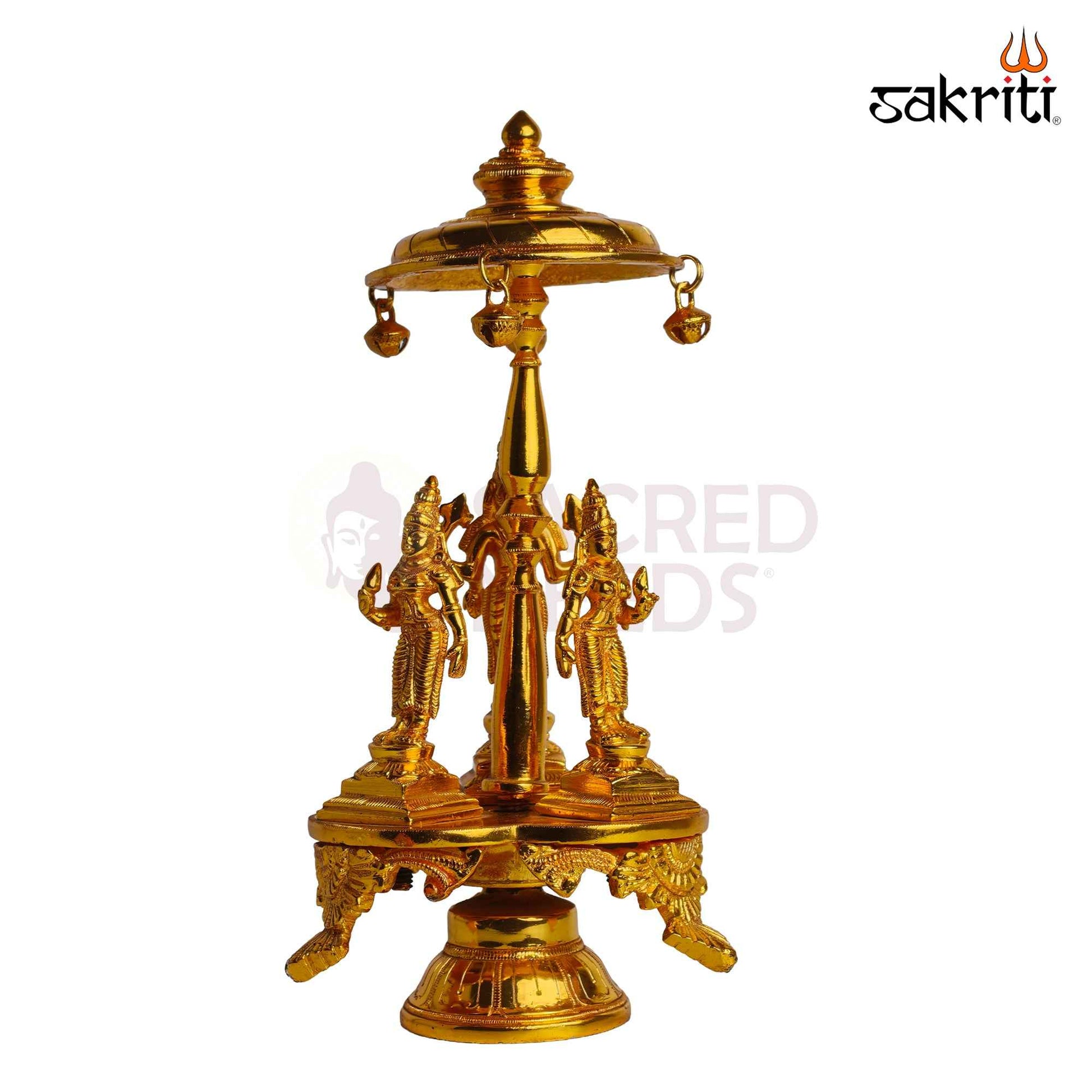 Sacred Needs Brass Perumal Set with Chatri Idol – 9.9 Inch (25.1 cm) Height | Lord Venkateswara Balaji with Sridevi & Bhudevi Statue for Home Temple, Pooja & Spiritual Décor