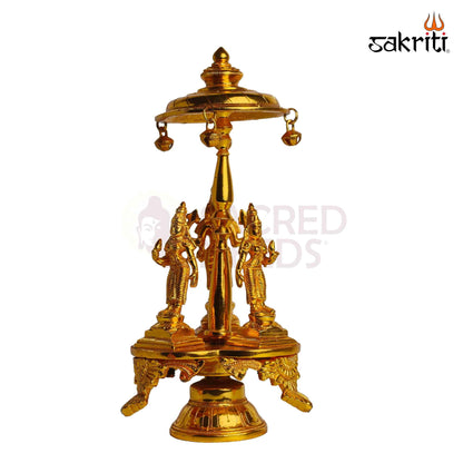 Sacred Needs Brass Perumal Set with Chatri Idol – 9.9 Inch (25.1 cm) Height | Lord Venkateswara Balaji with Sridevi & Bhudevi Statue for Home Temple, Pooja & Spiritual Décor