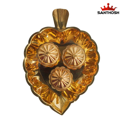 Sacred Needs Brass Leaf Plate with 3 Kumkum Pots – 1.7 Inch (4.3 cm) Height | Traditional Brass Kumkum Holder Tray for Pooja, Haldi Kumkum, Return Gifts & Home Temple