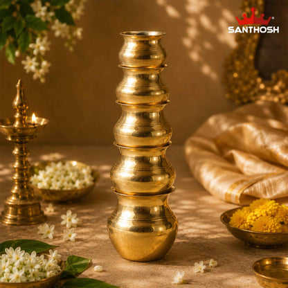 Sacred Needs Brass Kavadi Chambu 5 Pieces Set – 10.5 Inch (26.7 cm) Height | Traditional Brass Kavadi Pots for Murugan Kavadi, Thaipusam, Temple Rituals & Pooja