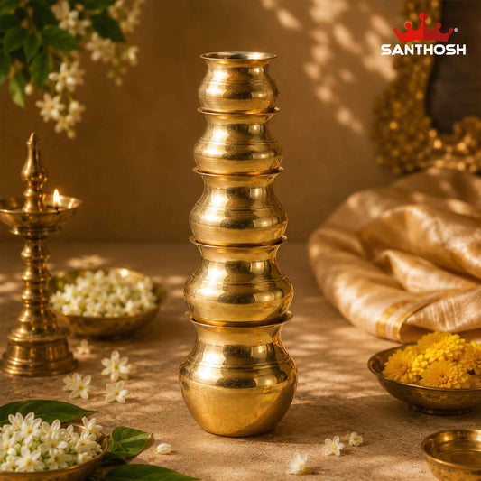 Sacred Needs Brass Kavadi Chambu 5 Pieces Set – 10.5 Inch (26.7 cm) Height | Traditional Brass Kavadi Pots for Murugan Kavadi, Thaipusam, Temple Rituals & Pooja