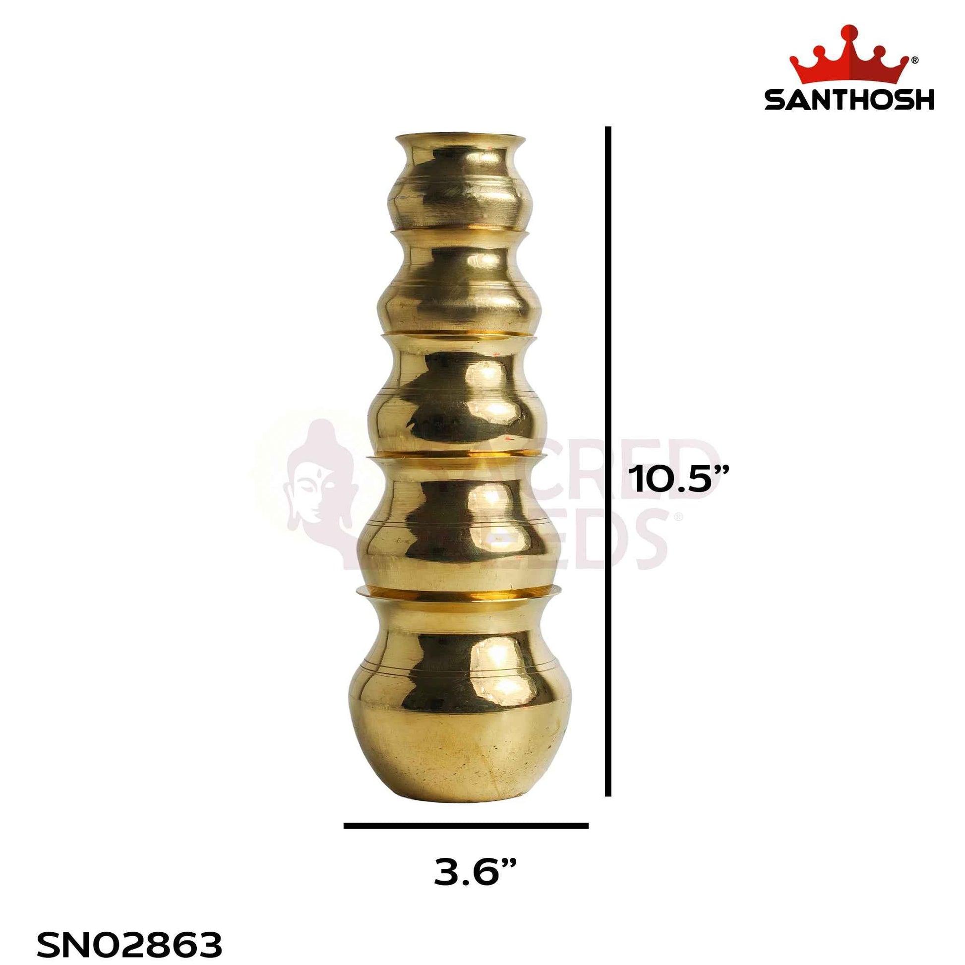 Sacred Needs Brass Kavadi Chambu 5 Pieces Set – 10.5 Inch (26.7 cm) Height | Traditional Brass Kavadi Pots for Murugan Kavadi, Thaipusam, Temple Rituals & Pooja