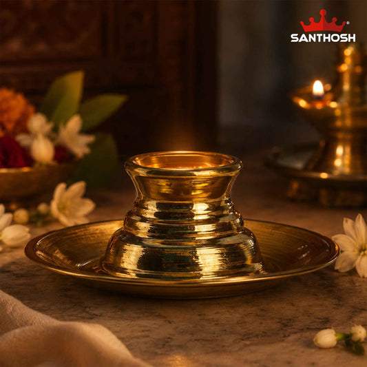 Sacred Needs Brass Kapoor Aarti Plate – 2 Inch (5.1 cm) Height | Traditional Brass Camphor Aarti Thali for Pooja, Temple, Daily Worship & Hindu Rituals