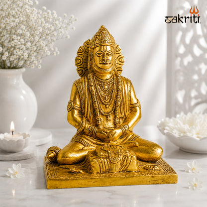 Sacred Needs Brass Hanuman with Book Idol – 9 Inch (22.9 cm) Height | Lord Hanuman Statue for Wisdom, Devotion, Home Temple, Pooja Room & Spiritual Décor