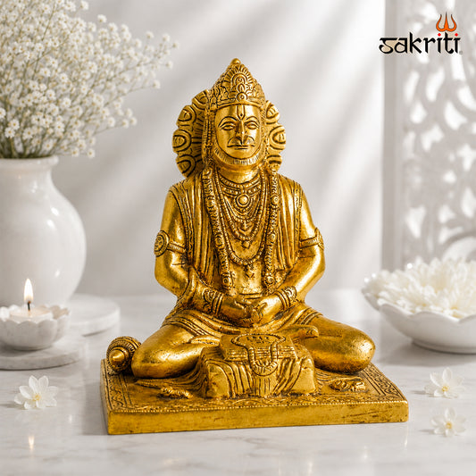 Sacred Needs Brass Hanuman with Book Idol – 9 Inch (22.9 cm) Height | Lord Hanuman Statue for Wisdom, Devotion, Home Temple, Pooja Room & Spiritual Décor